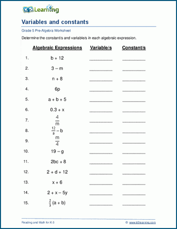 Algebra vocabulary worksheet