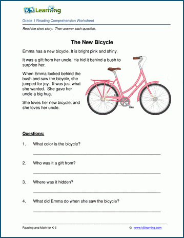 Free printable first grade reading comprehension worksheets | K5 Learning