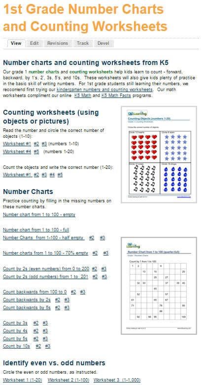 Math Charts For 1st Grade