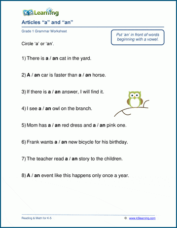 Other Parts Of Speech Worksheets For Grade 1 K5 Learning