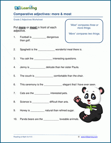 Grade 2 Adjectives Worksheets K5 Learning