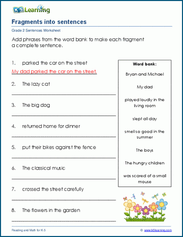 Grade 2 Sentences Worksheets K5 Learning