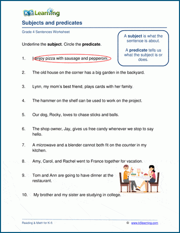 Grade 4 Sentences Worksheets K5 Learning