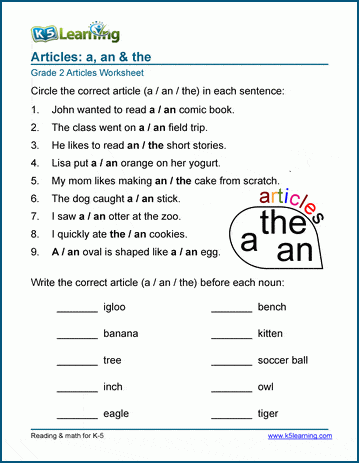 Grade 2 Parts Of Speech Worksheets K5 Learning