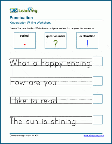 Punctuation worksheets for preschool and kindergarten | K5 Learning