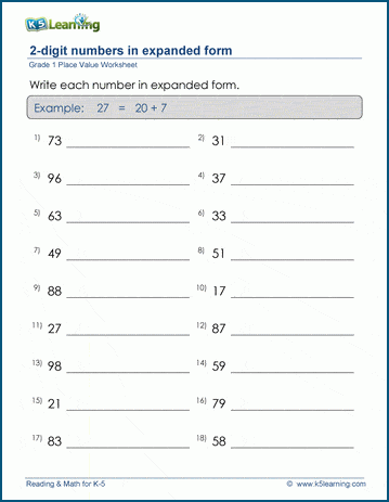 expanded form of numbers for grade 1
 13st Grade Place Value and Number Charts Worksheets - free ...