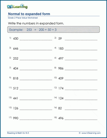 expanded form of numbers for grade 1
 Grade 13 Place Value and Rounding Worksheets - free ...