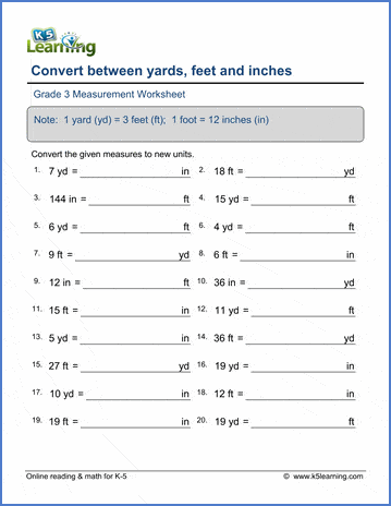 Feet Into Yards Conversion Chart