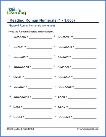 Grade 4 Roman Numerals Worksheets Free Printable K5 Learning