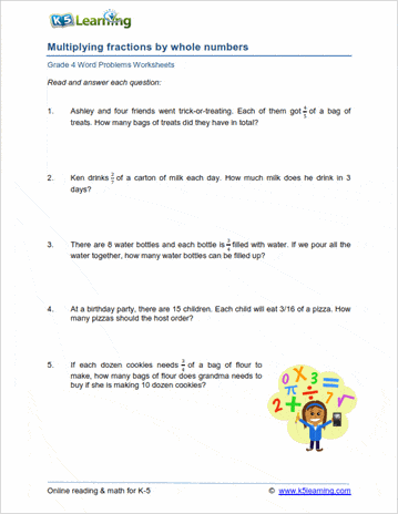 4th grade word problem worksheets - printable | K5 Learning