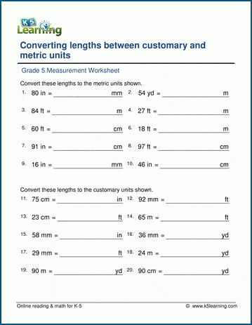 Grade 5 Measurement Worksheets K5 Learning