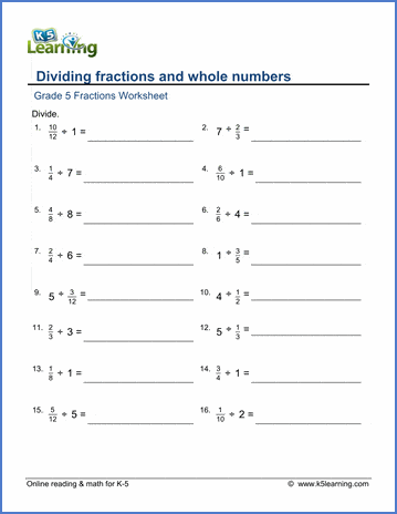 Grade 5 Math Worksheets: Fractions and whole numbers ...