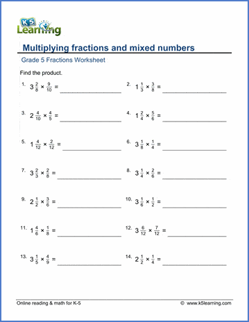 Sample Grade 5 Multiplying Fractions Worksheet