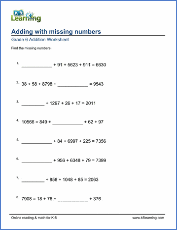 Sixth Grade Math Worksheets Free Printable K5 Learning