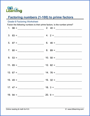 Grade 6 Factoring Worksheets Free Printable K5 Learning