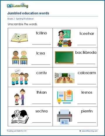 Grade 2 spelling worksheet jumbled words