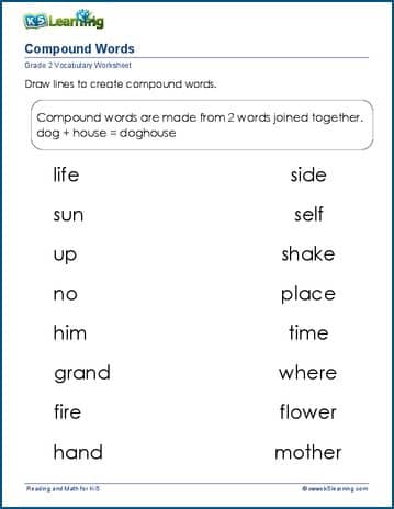 Grade 2 vocabulary worksheet compound words