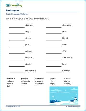 Grade 3 Vocabulary Worksheets Printable And Organized By Subject