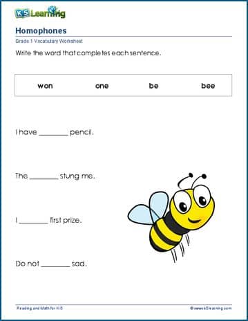 Grade 1 Vocabulary Worksheet homophones