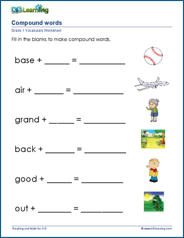 Grade 1 Vocabulary Worksheet - write compound words